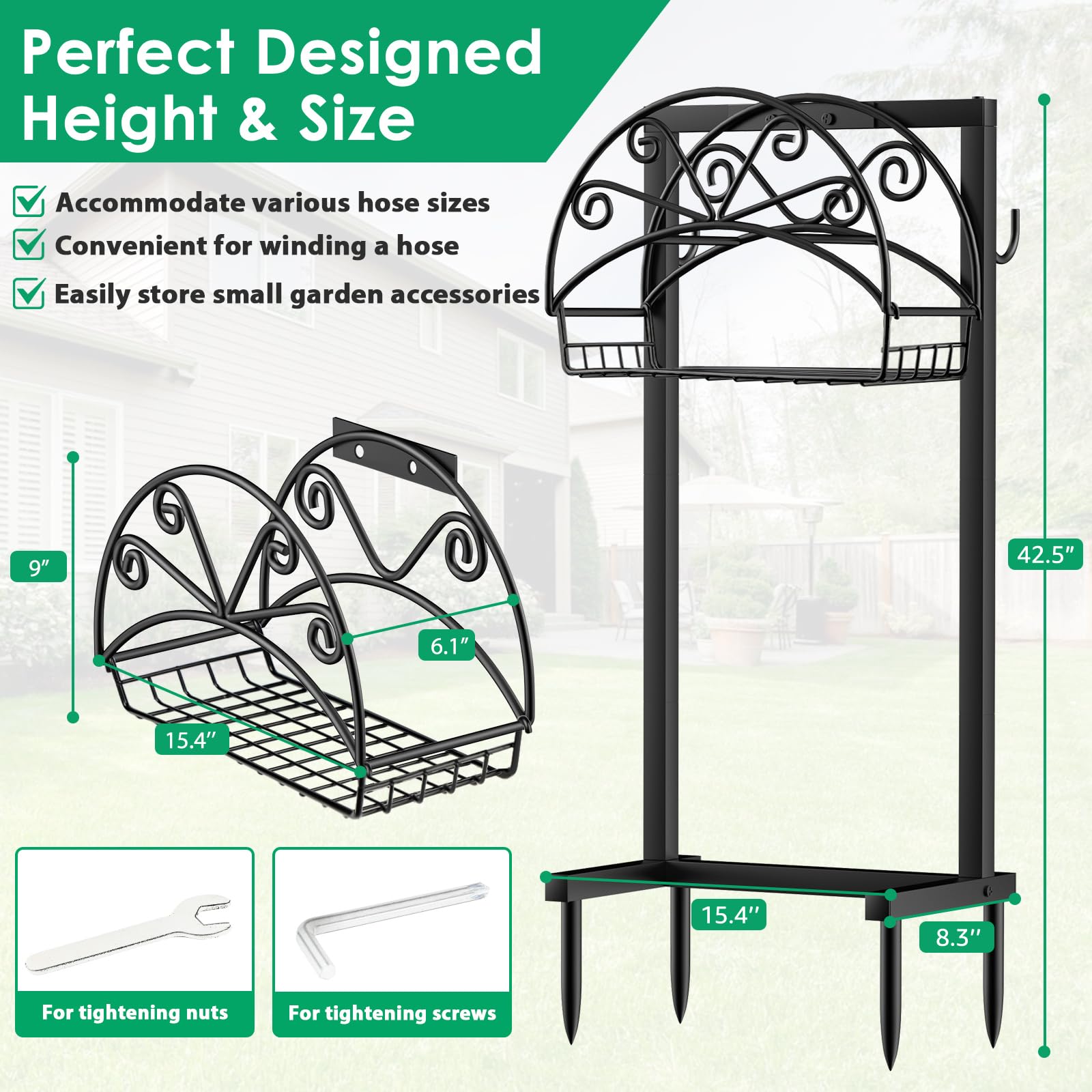 TomCare freestanding hose stand is easy to move and place.