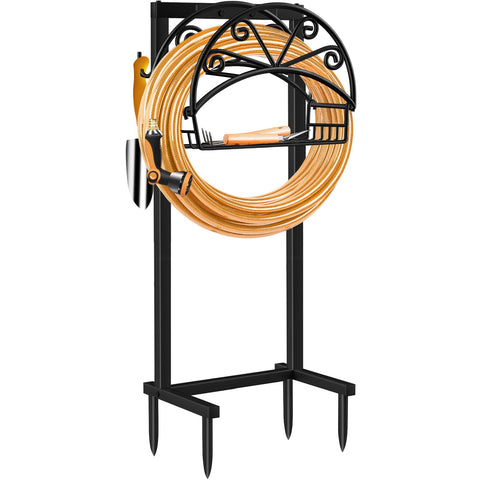TomCare garden hose holder with spike design secures into soil for stability.