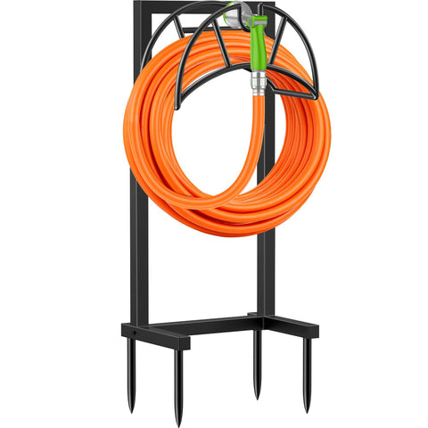 TomCare garden hose holder with spray hanger keeps the nozzle organized for easy access.