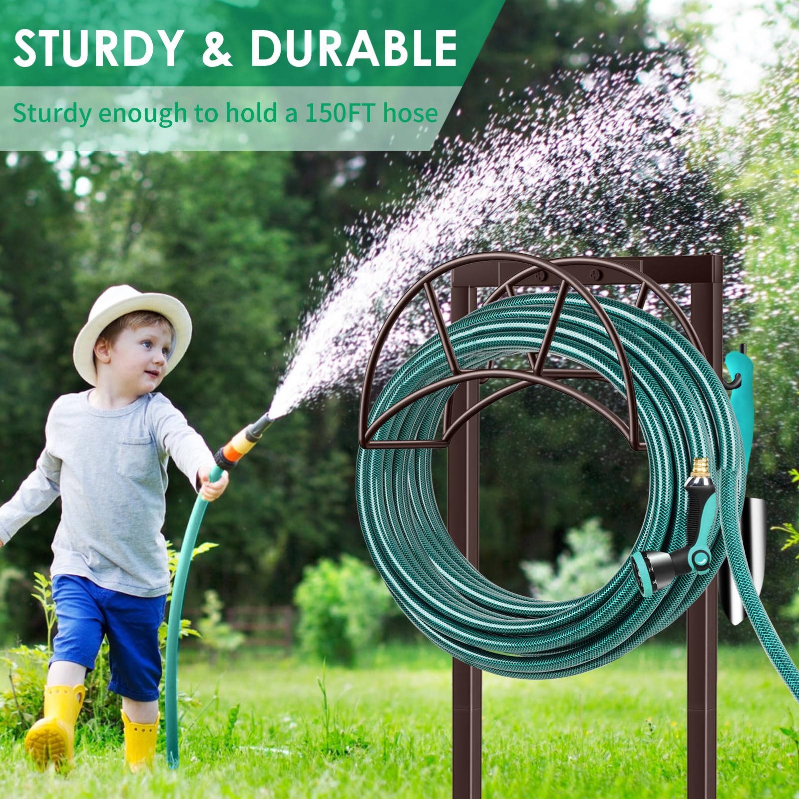 TomCare includes tool hooks for sprinklers, rakes, and other garden essentials.