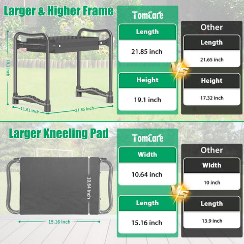 TomCare garden kneeler with side pouches keeps tools within reach during tasks