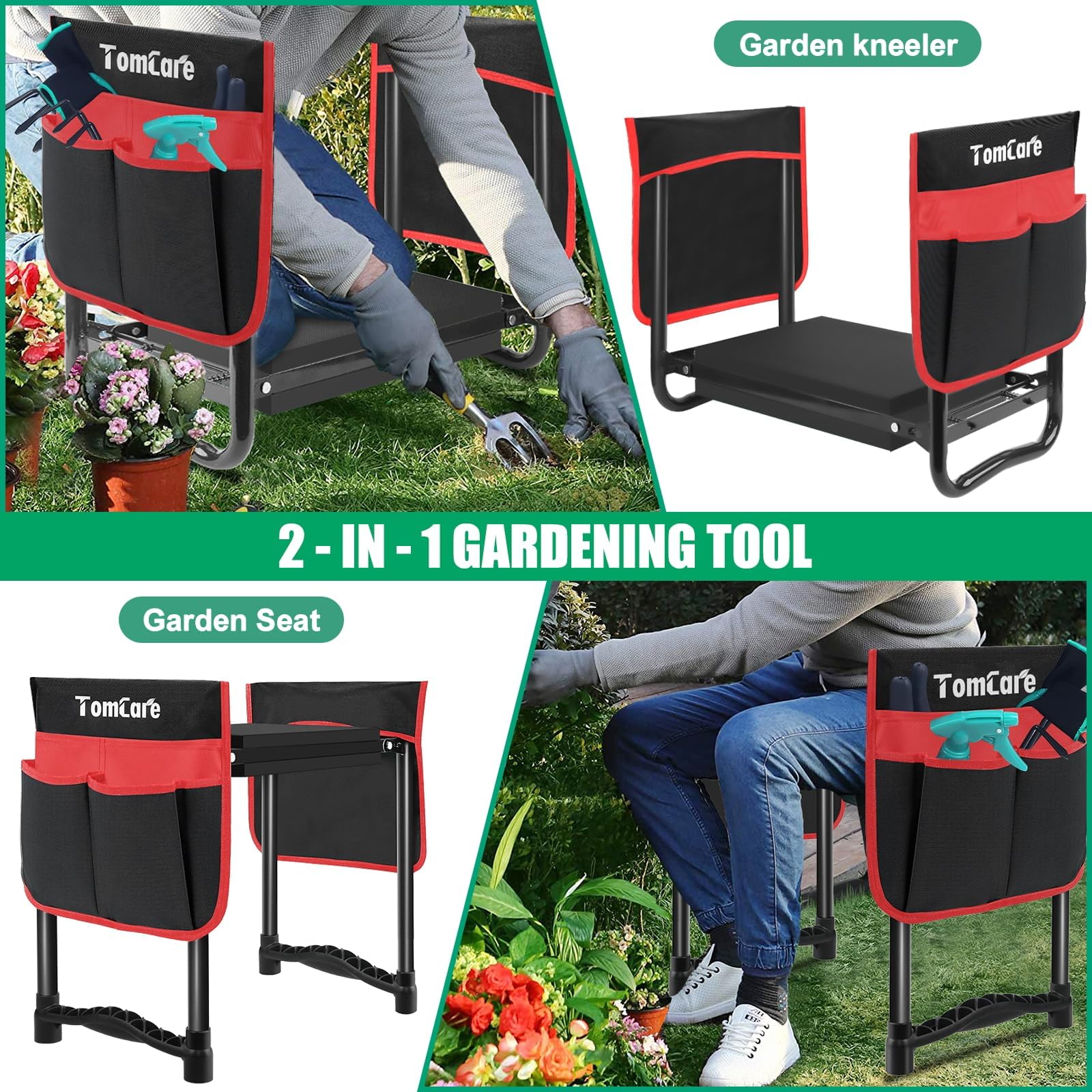 TomCare kneeler being used as a garden seat during tasks.
