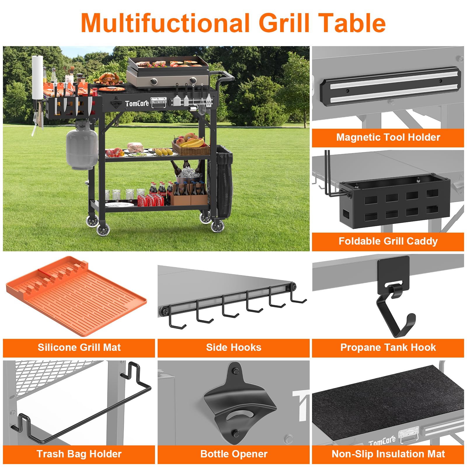 TomCare silicone grill mat adds storage for condiments and tools.