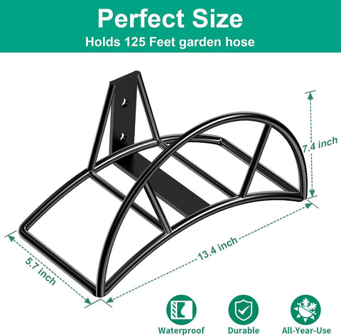 TomCare hose holder with 125ft capacity stores long hoses neatly.