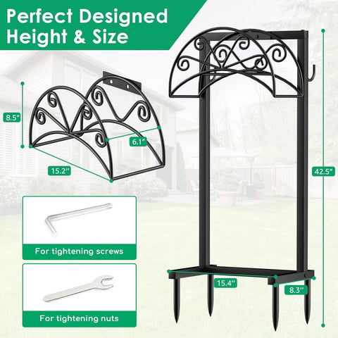 TomCare freestanding hose holder shown in easy-assembly setup.
