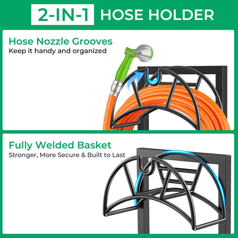 TomCare square base design prevents tipping and keeps hoses tidy.