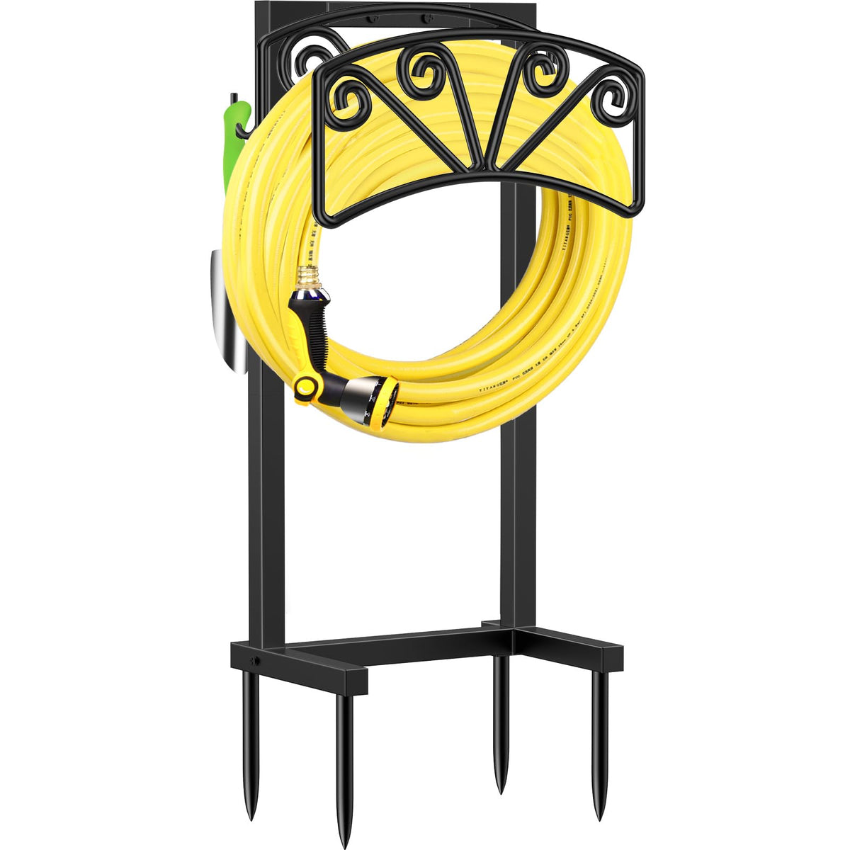 TomCare hose holder with upgraded spikes for stable ground installation.