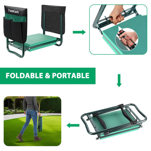 TomCare non-slip feet keep the kneeler steady on uneven ground