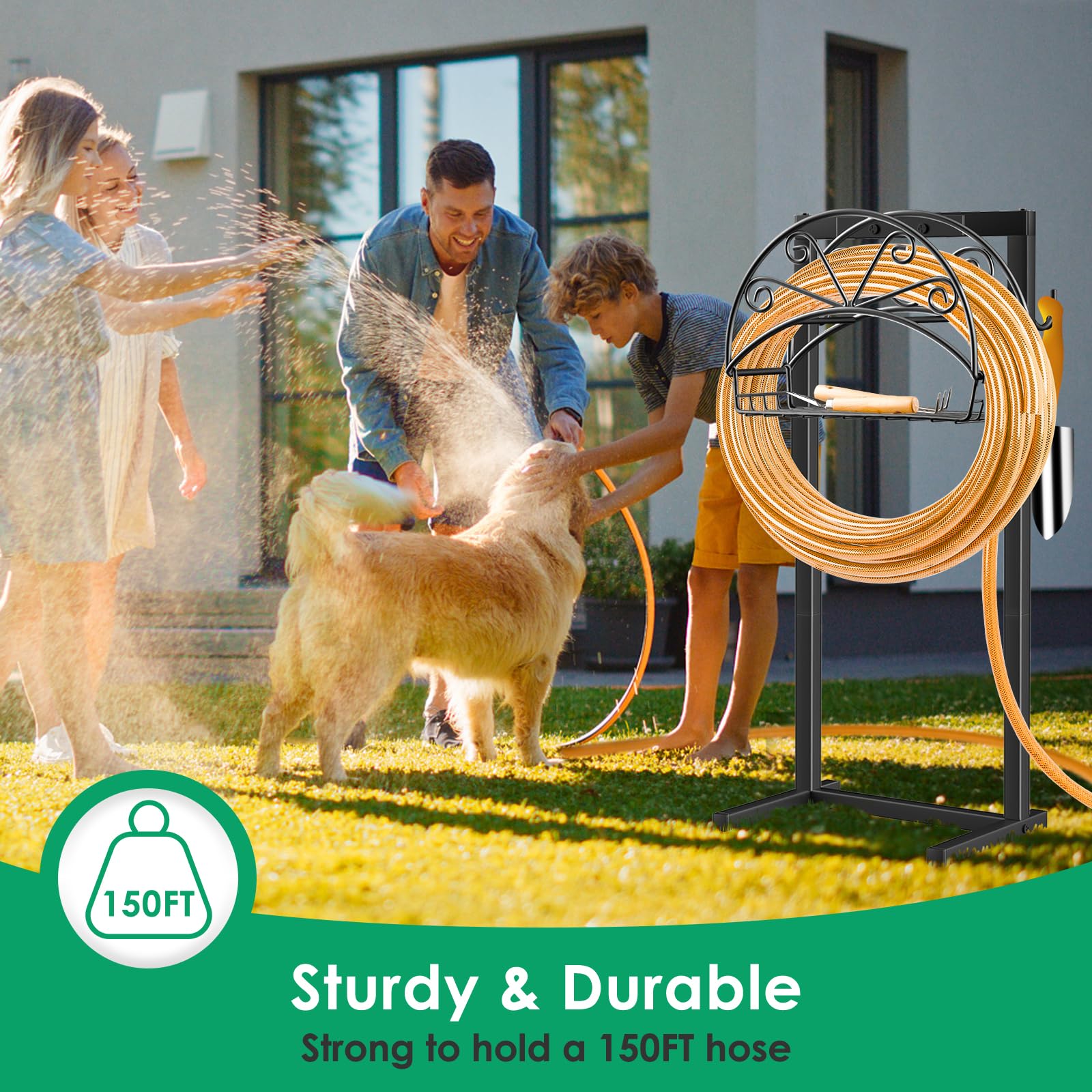 TomCare large hose storage solution fits long hoses neatly.