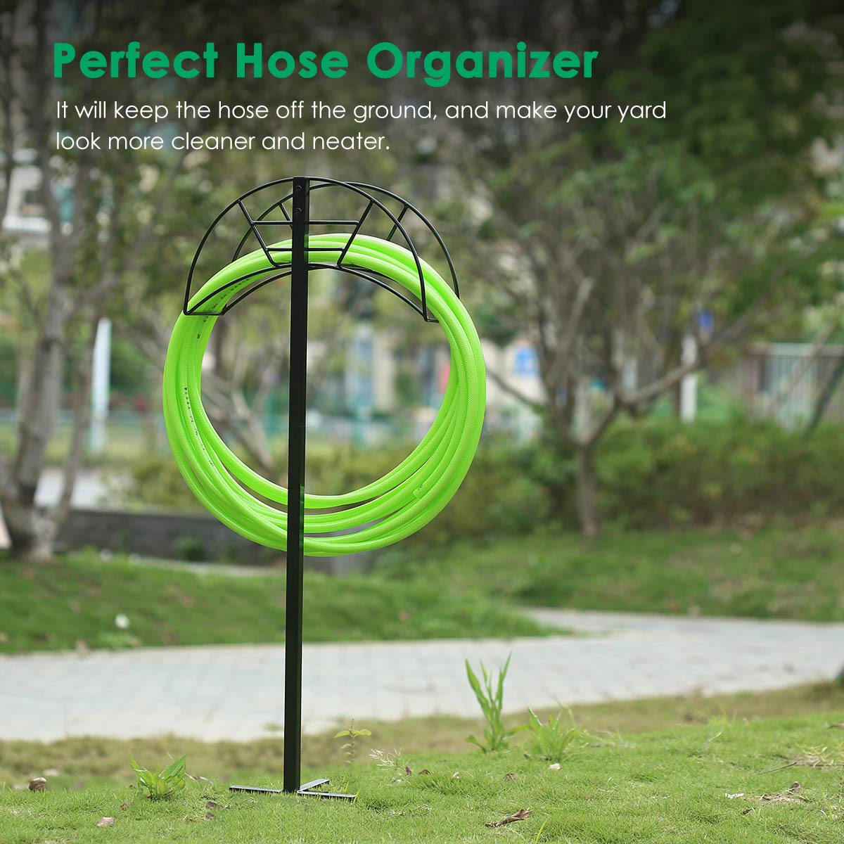 TomCare outdoor yard hose organizer keeps tools and hoses within reach