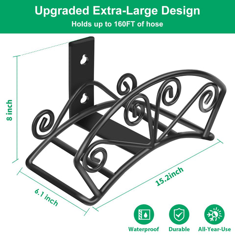 TomCare wall-mounted hose holder in durable metal keeps hoses off the ground.