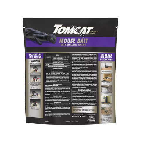 Tomcat Advanced Brand Mouse Bait Refills provide up to 72 mice kill potential.