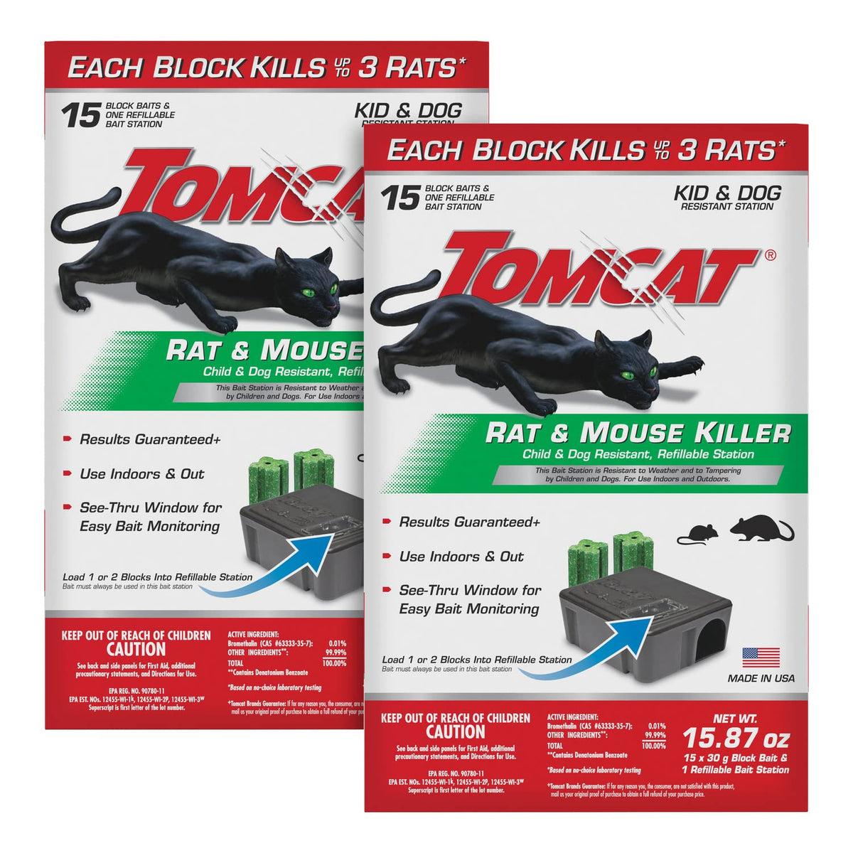 Tomcat bait station see-through window shows bait level for timely refills.