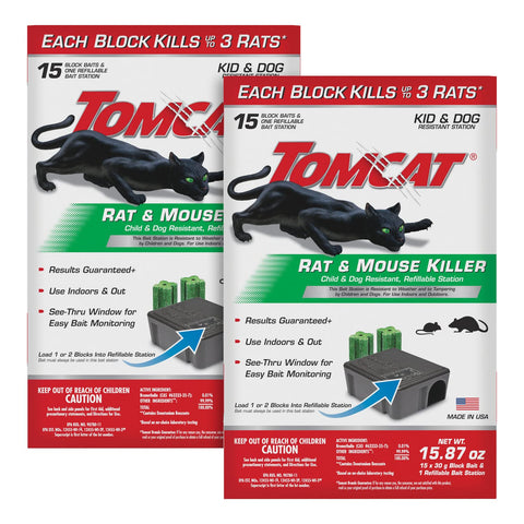 Tomcat bait station see-through window shows bait level for timely refills.