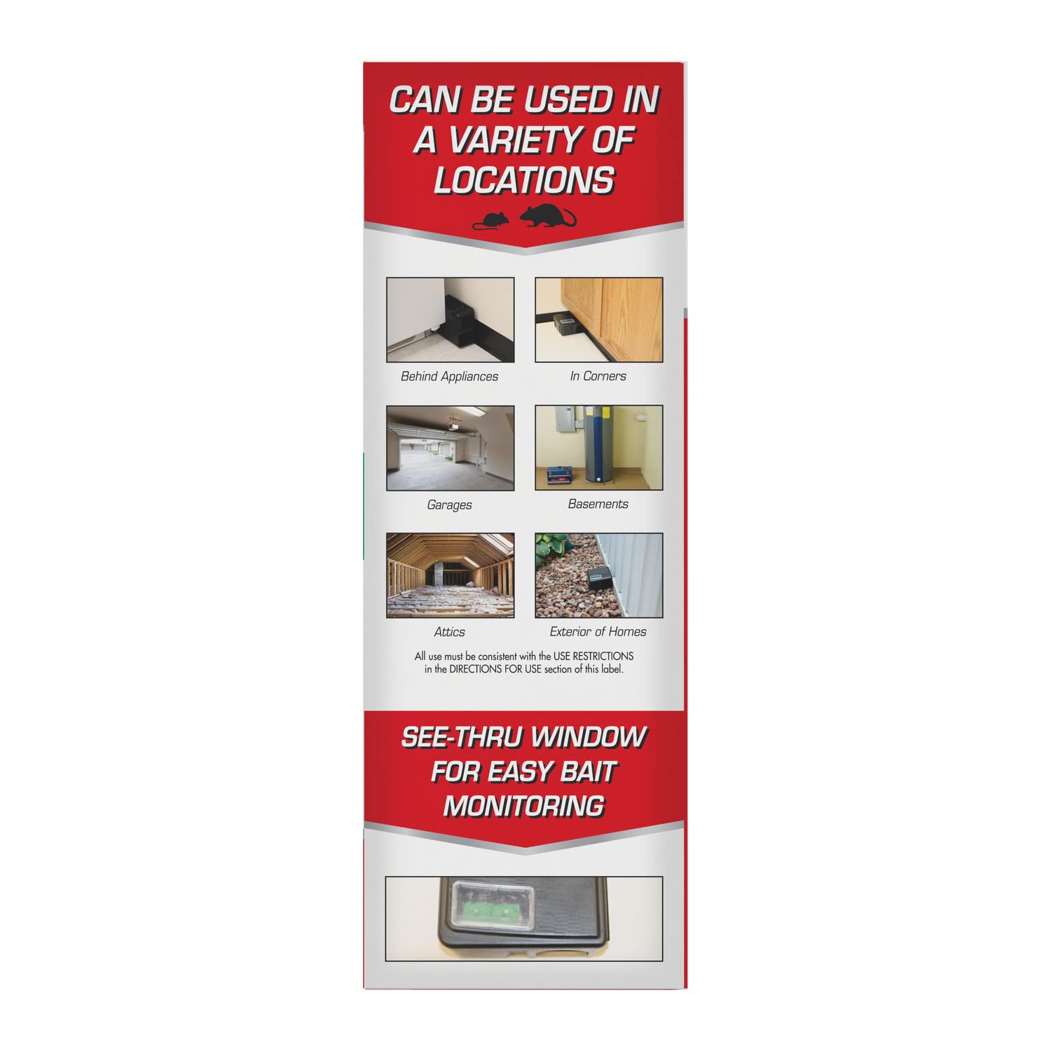 Tomcat bait station fits tight spaces like entryways and garages.