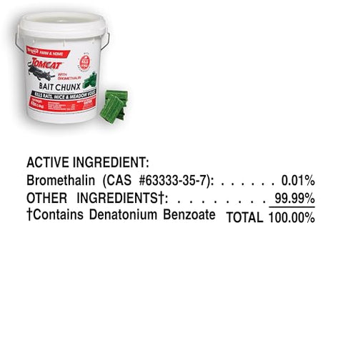 Tomcat Bromethalin Bait Chunx 1 oz block closeup for rodent bait.