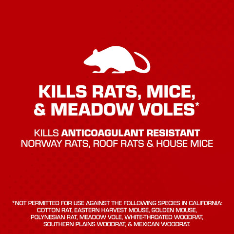 Tomcat Bromethalin Bait Chunx blocks near feed storage to deter rodents.