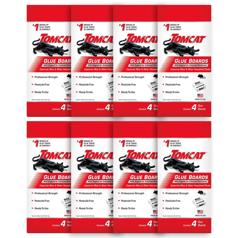 Tomcat Glue Board with immediate grip captures mice along walls for efficient pest control.