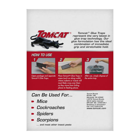 Tomcat glue trap placed in kitchen, basement, or garage for wall-adjacent placement.