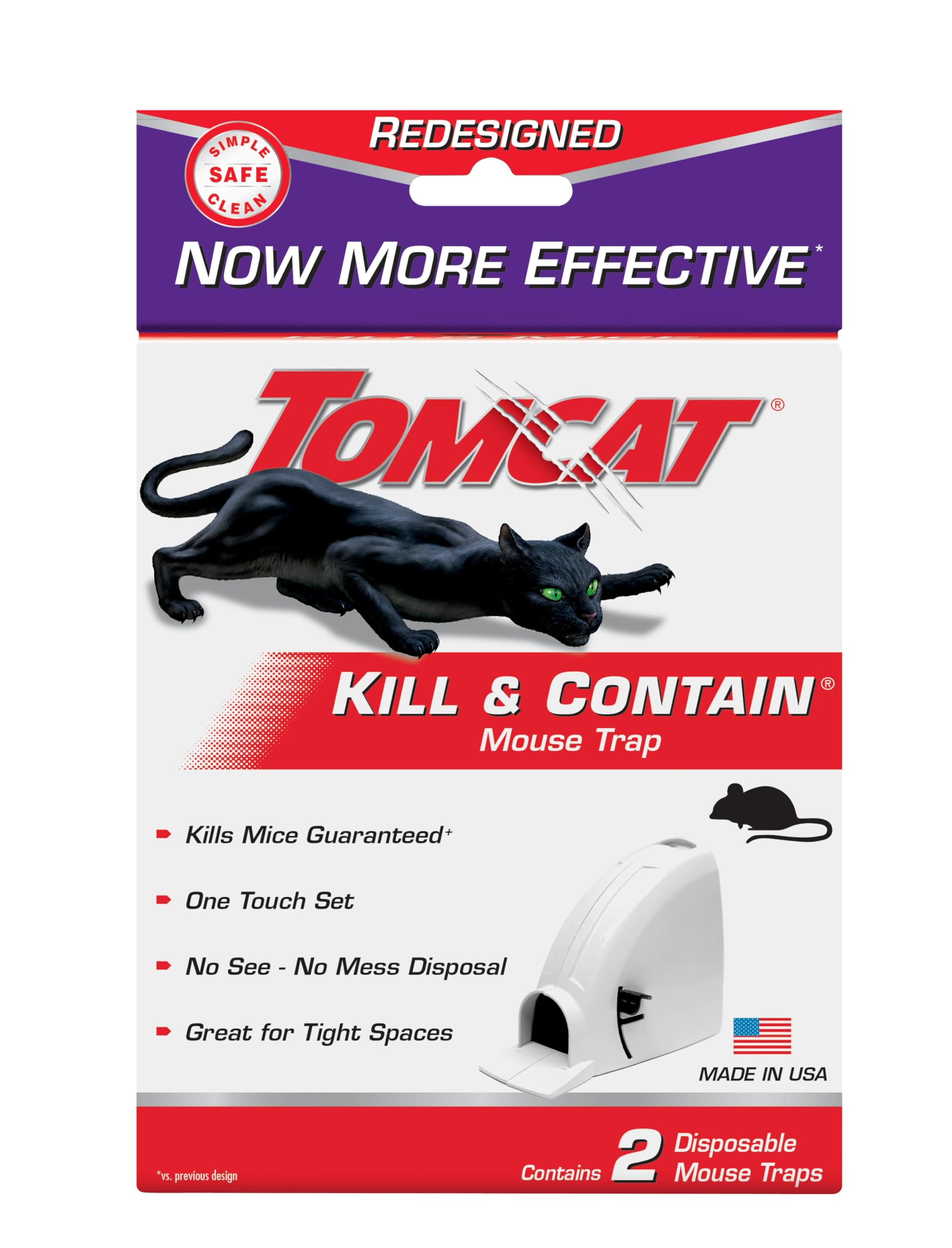 Tomcat Kill & Contain mouse trap in closed front view safely contains the mouse after capture.