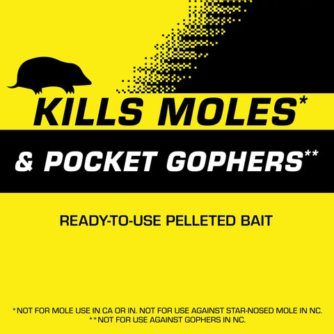 Tomcat Mole & Gopher Bait application into tunnels demonstrates direct burrow placement.