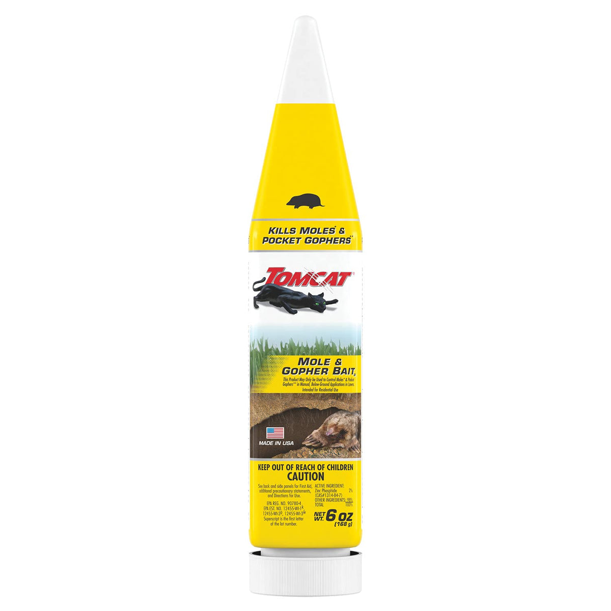 Tomcat Mole & Gopher Bait bottle design enhances precise application.