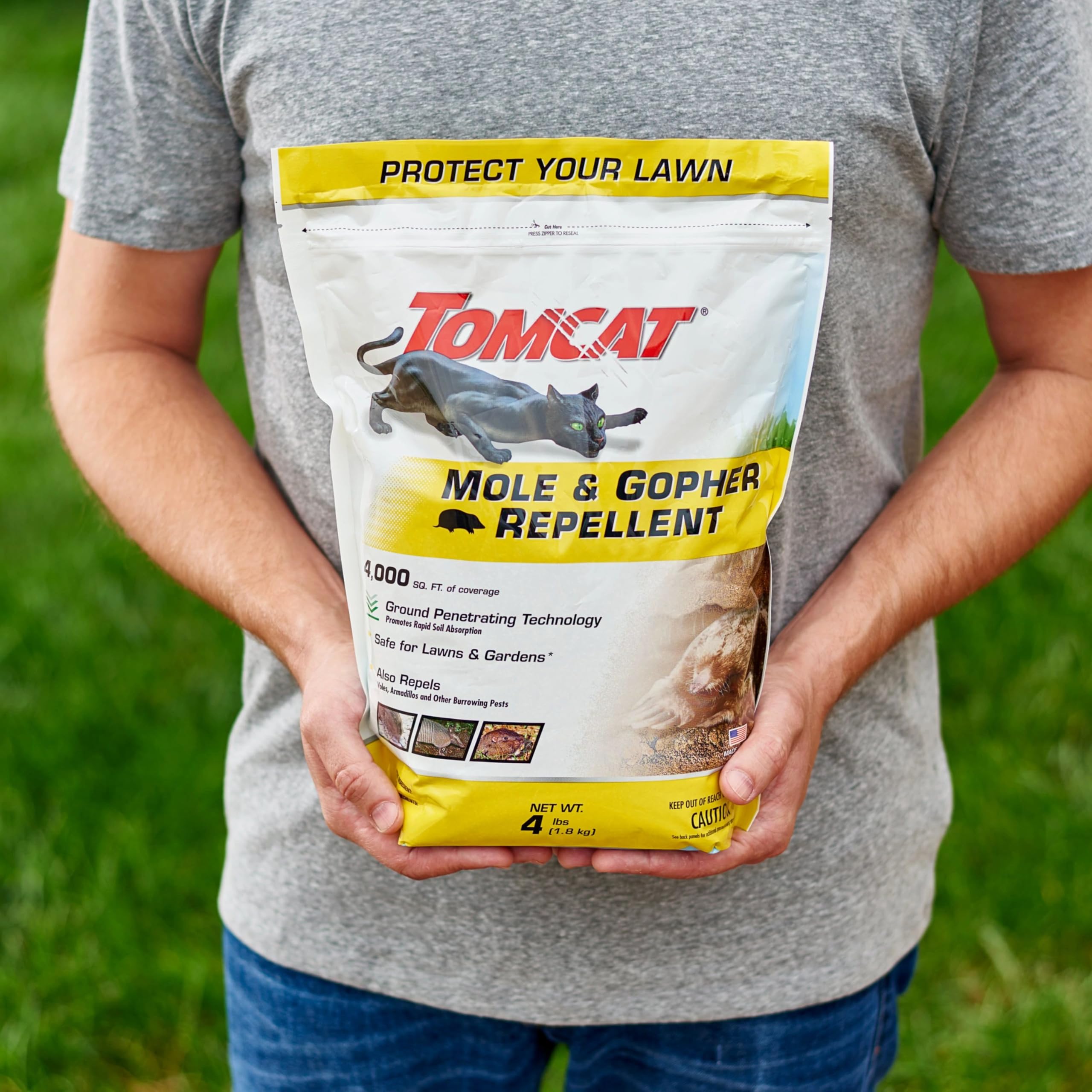 Tomcat granules applied with broadcast spreader for even coverage