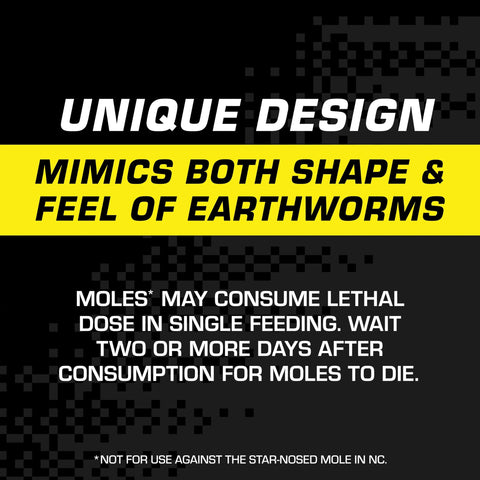 Tomcat Mole Killer works in deep tunnels to reduce mole activity.