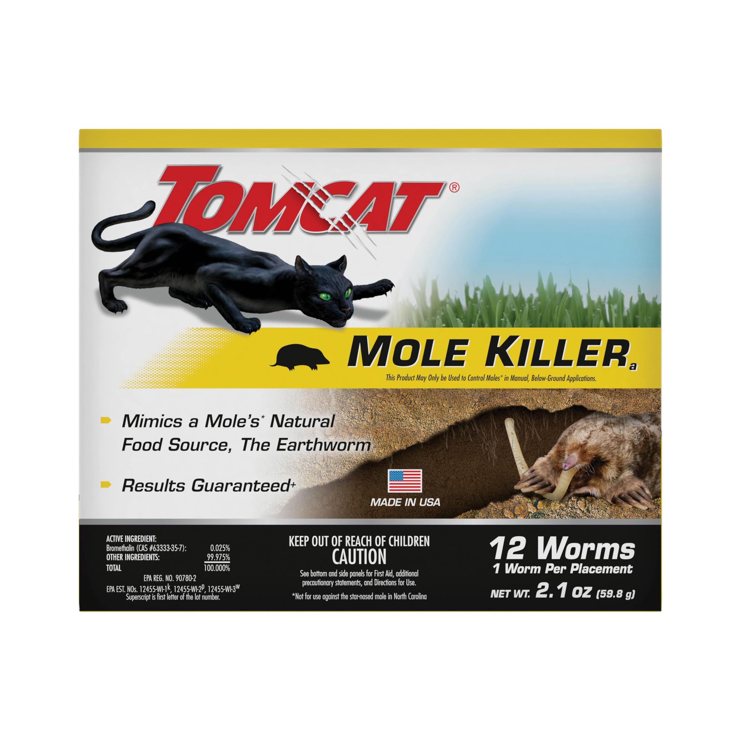 Tomcat Mole Killerₐ earthworm-mimic bait for effective lawn mole control