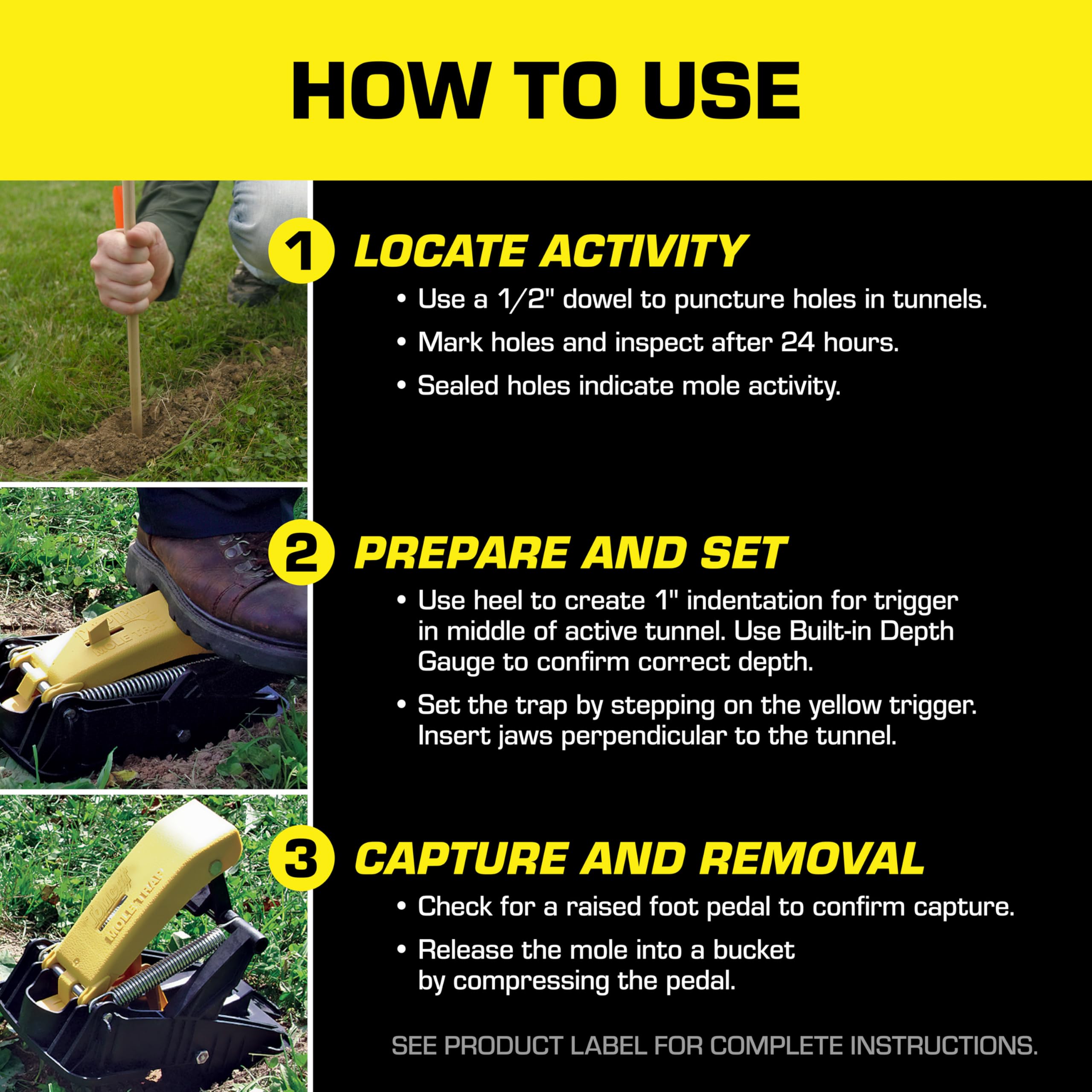 Tomcat Mole Trap disposal pedal allows simple release.
