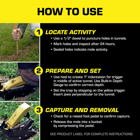 Tomcat Mole Trap disposal pedal allows simple release.