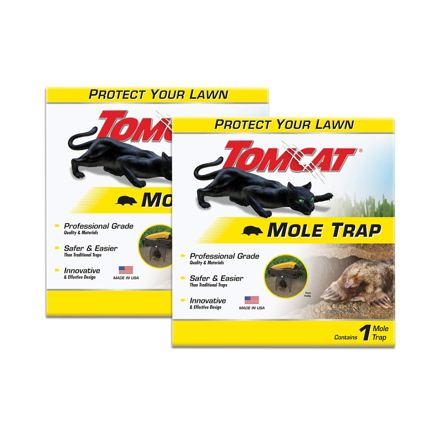 Tomcat Mole Trap dual-spring design for safe, efficient mole capture.