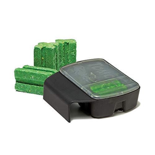 Tomcat Mouse Killer Station behind appliance minimizes visibility while controlled baiting