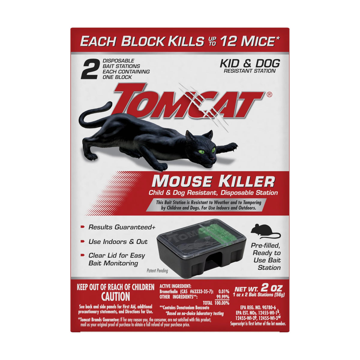 Tomcat Mouse Killer Station front view with tamper-resistant design for indoor use.