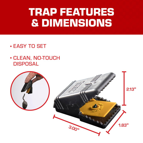 Tomcat Mouse Snap Trap demonstrates no-touch disposal after capture.