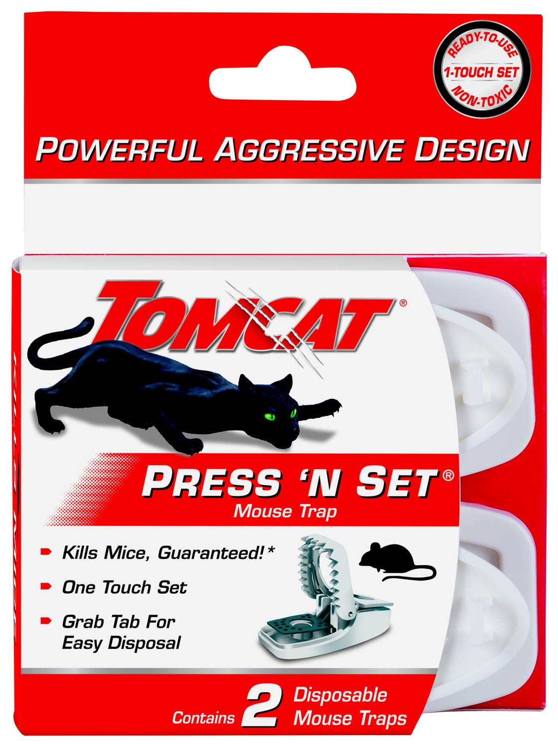 Tomcat Press 'N Set trap with grab-tab for easy disposal.