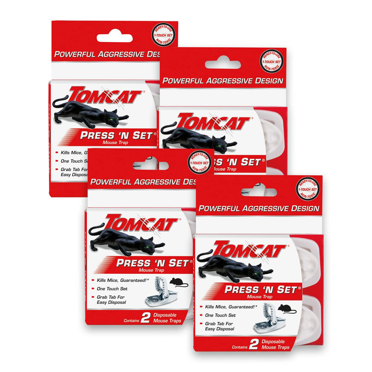 Tomcat Press 'N Set mouse trap shows easy-to-use press-to-set design