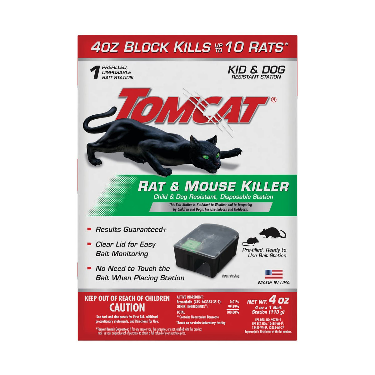 Tomcat rat and mouse killer station with lid monitoring for bait usage