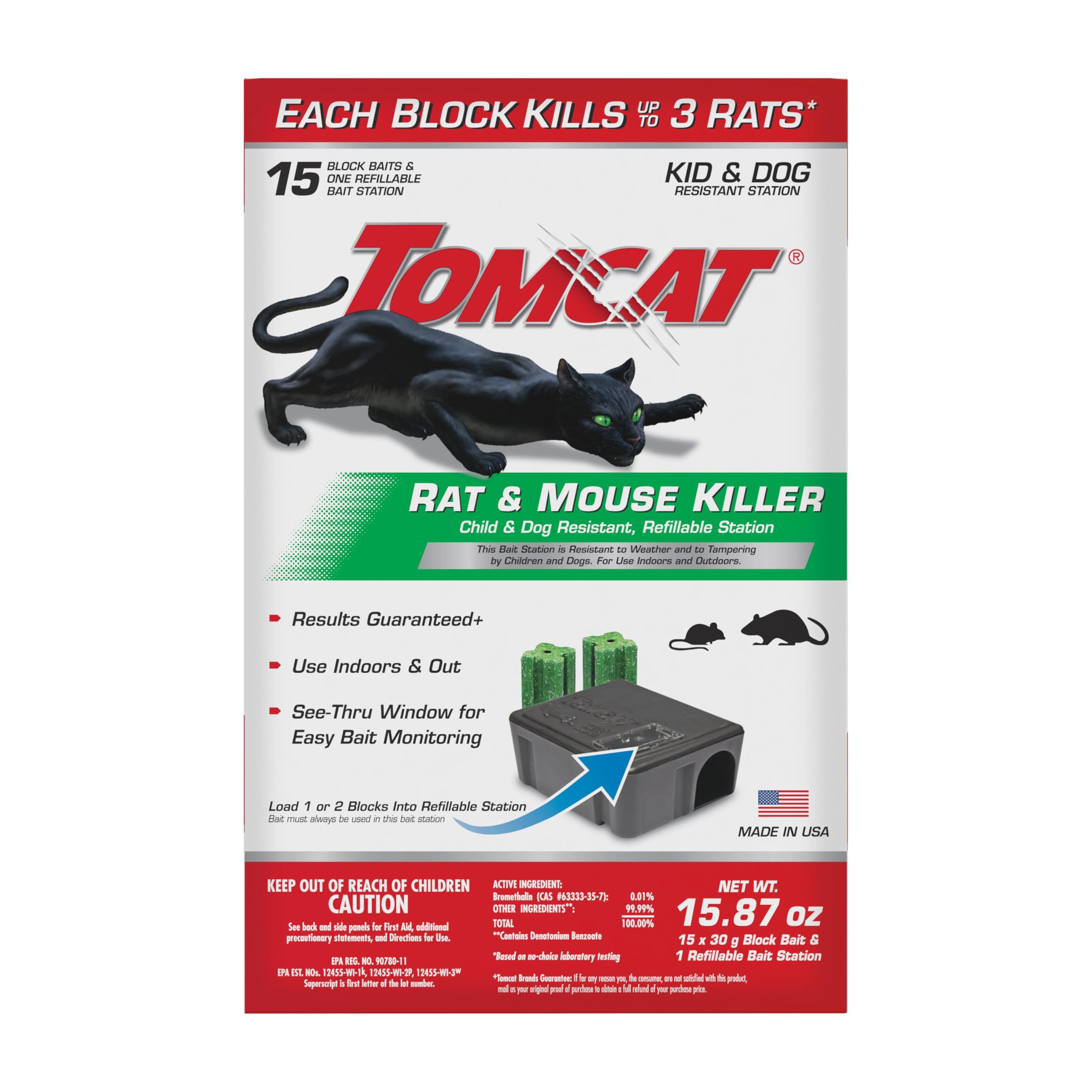 Tomcat Rat & Mouse Killer Station with see-through window for easy bait monitoring.
