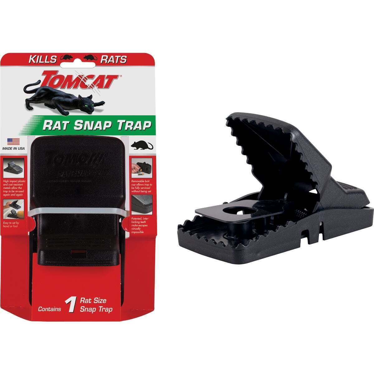 Tomcat Rat Snap Trap close-up mechanism highlighting sturdy trigger