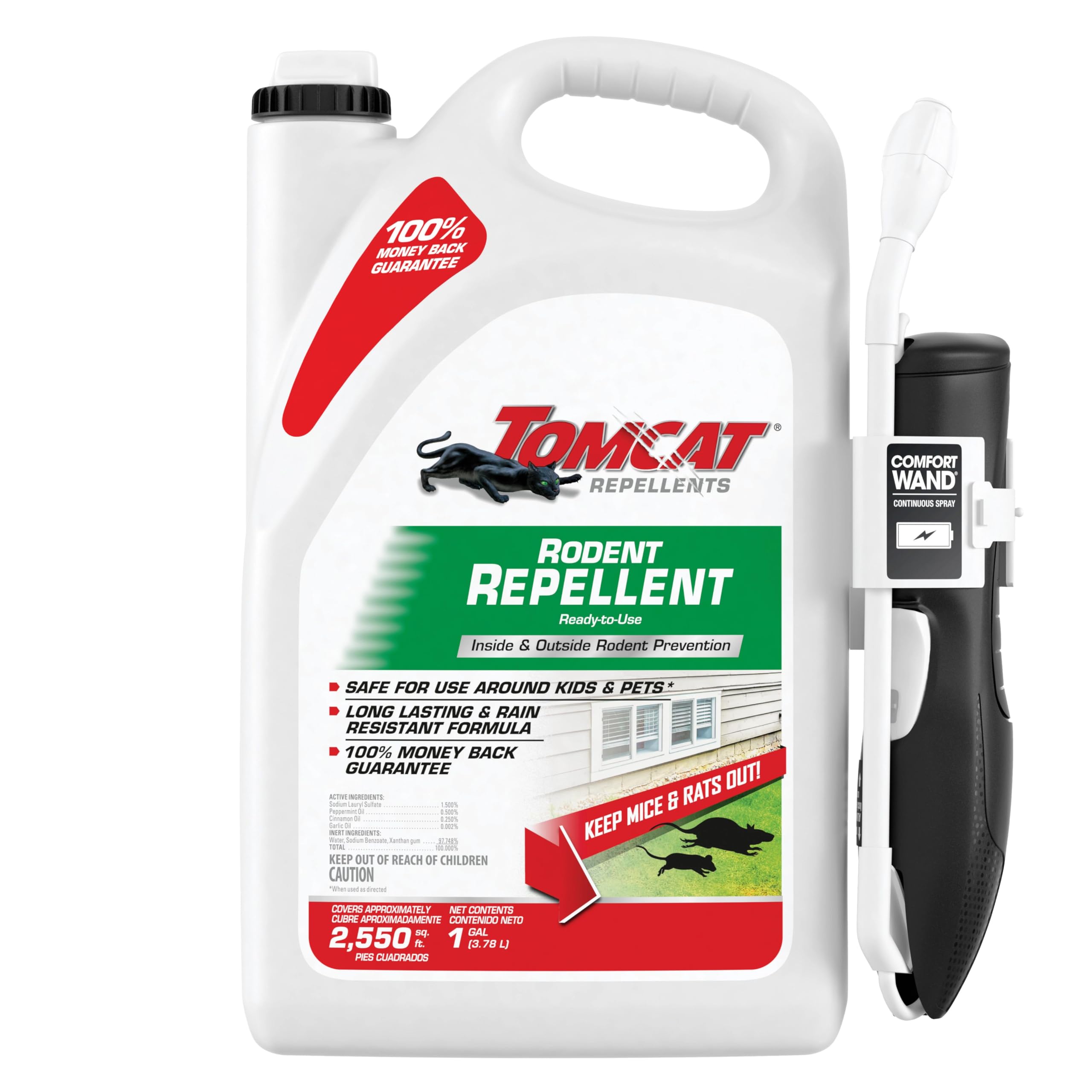 Tomcat rodent repellent bottle with peppermint, garlic and cinnamon deters mice and rats