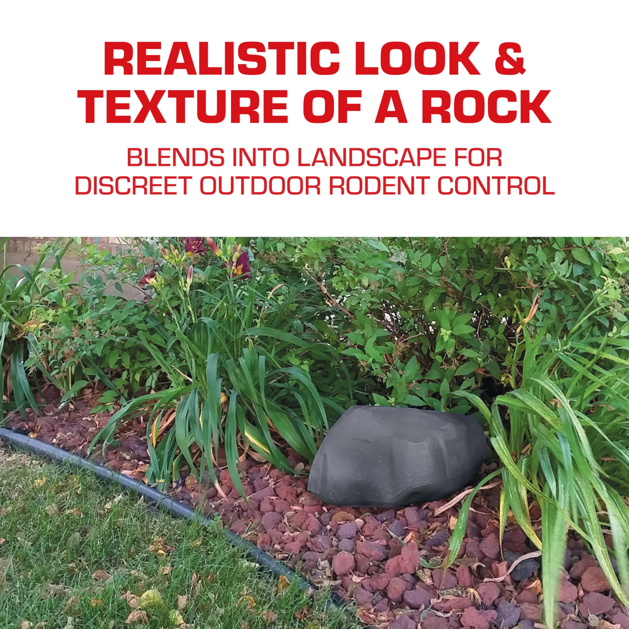 Tomcat Rockscape Station lock feature secures bait after placement for safety.