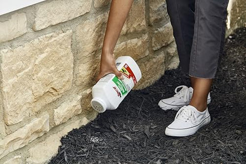 Tomcat Rodent Repellent Granules around the garage area protecting perimeter.