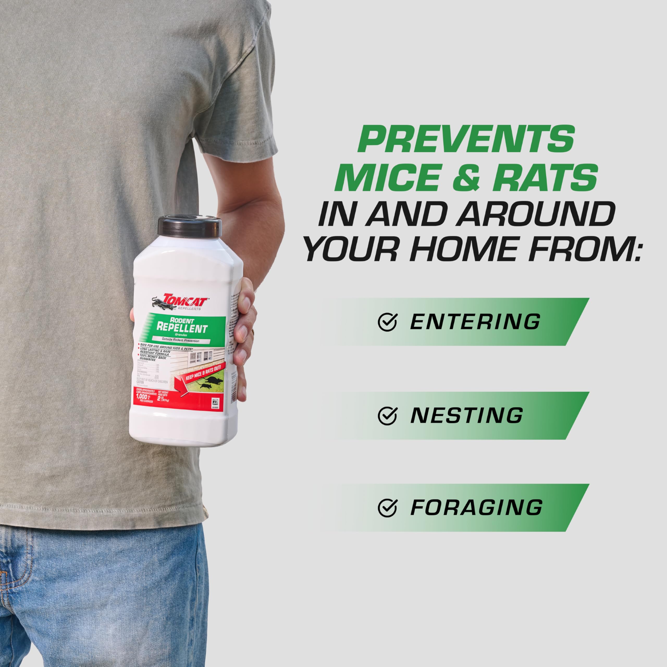Tomcat Rodent Repellent Granules close-up of granules deterring mice and rats.