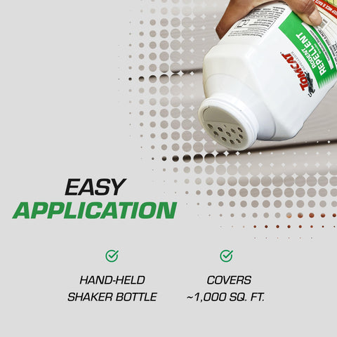 Tomcat Rodent Repellent Granules packaging highlighting 1,000 sq ft coverage.