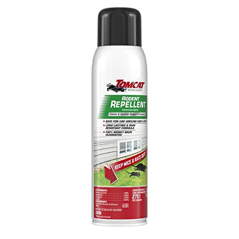Tomcat Rodent Repellent bottle label highlights essential oil blend.