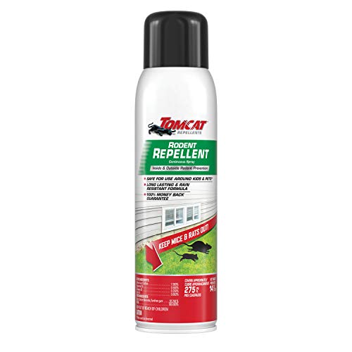 Tomcat Rodent Repellent no-stink formula illustrated on bottle.