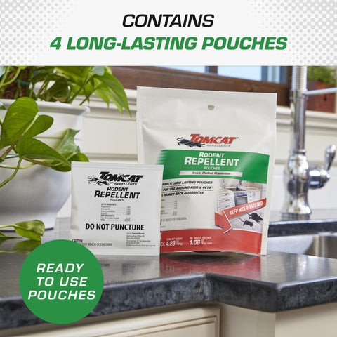 Tomcat Rodent Repellent Pouch in a closet for indoor protection.