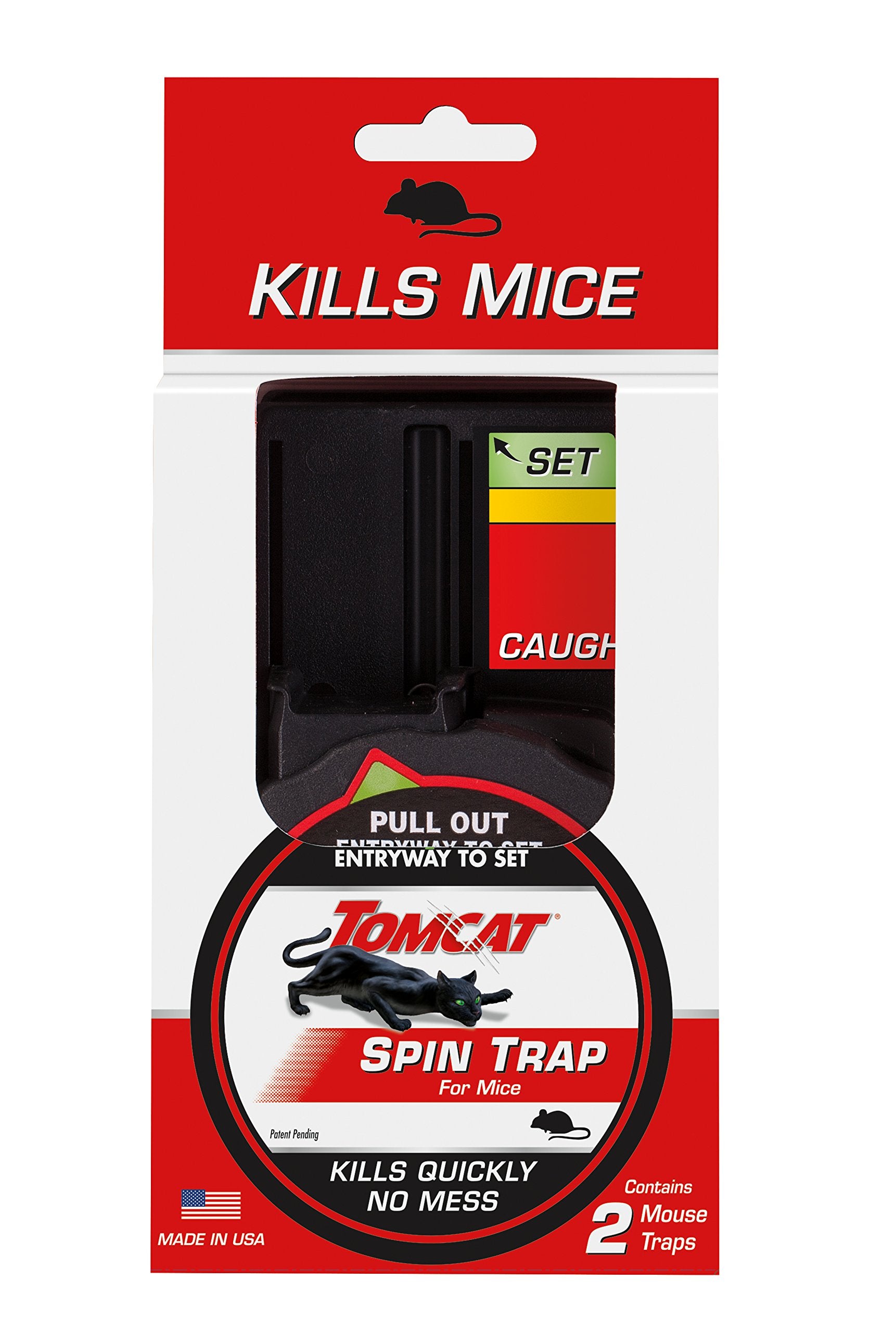 Tomcat Spin Trap showing enclosed capture area for mess-free mouse handling.