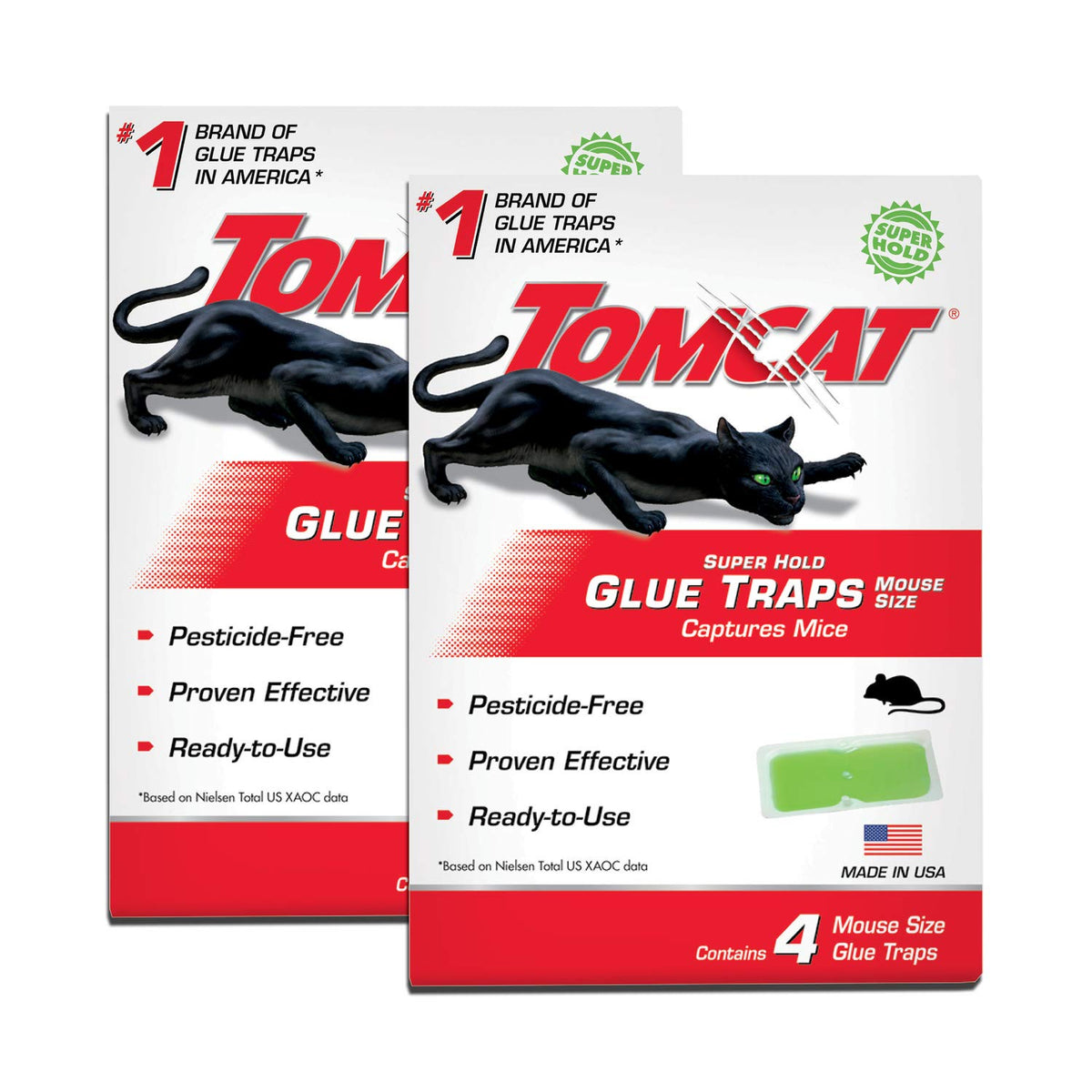 Tomcat Super Hold Glue Traps Mouse Size package, ready to use for pest control